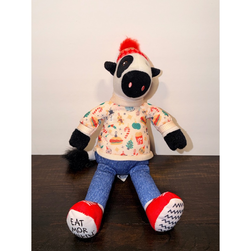 Chick-fil-A Holiday Cow Plush 2024 Ugly Sweater Beanie Eat Mor Chikin 12"